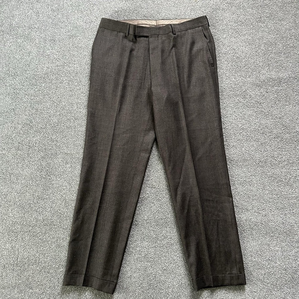 Hugo Boss James Brown Suit Pants Mens 36x31 Brown Check Virgin Wool Dress P1
